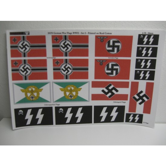 1/35 WWII German War Flags Set 2 (18pcs, Printed on real cotton sheet) 1/35 WWII German War Flags Set 2 (18pcs, Printed on real cotton sheet)