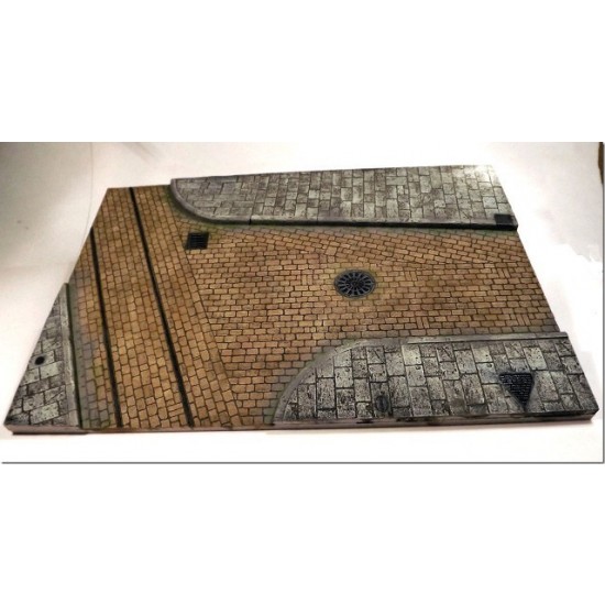 1/35 Large Cobblestone Road with Sidewalks, Manhole Covers & Drains and Tram rails 1/35 Large Cobblestone Road with Sidewalks, Manhole Covers & Drains and Tram rails