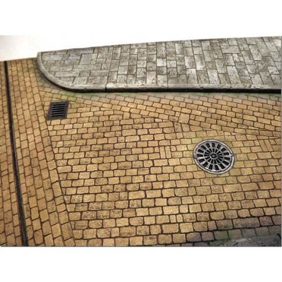 1/35 Large Cobblestone Road with Sidewalks, Manhole Covers & Drains and Tram rails 1/35 Large Cobblestone Road with Sidewalks, Manhole Covers & Drains and Tram rails