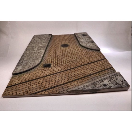 1/35 Large Cobblestone Road with Sidewalks, Manhole Covers & Drains and Tram rails 1/35 Large Cobblestone Road with Sidewalks, Manhole Covers & Drains and Tram rails