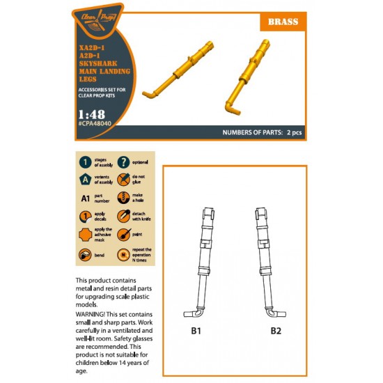 1/48 XA2D-1, A2D-1 Skyshark Main Landing Legs for Clear Prop Models 1/48 XA2D-1, A2D-1 Skyshark Main Landing Legs for Clear Prop Models