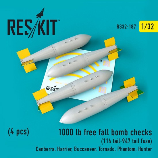 1/32 1000 lb Free Fall Bomb Checks (4pcs, 114 tail-947 tail fuze) for Revell/Trumpeter 1/32 1000 lb Free Fall Bomb Checks (4pcs, 114 tail-947 tail fuze) for Revell/Trumpeter