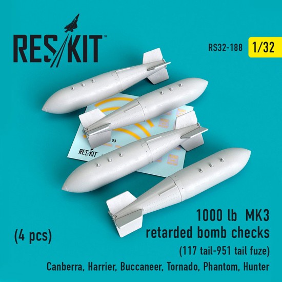 1/32 1000 lb MK3 Retarded Bomb Checks (4pcs, 117 tail-951 tail fuze) for Revell/Trumpeter