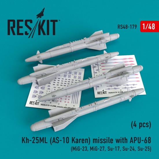 1/48 MiG-23/27/Su-17/24/25 Kh-25ML (AS-10 Karen) Missile w/APU-68 (4pcs) 1/48 MiG-23/27/Su-17/24/25 Kh-25ML (AS-10 Karen) Missile w/APU-68 (4pcs)