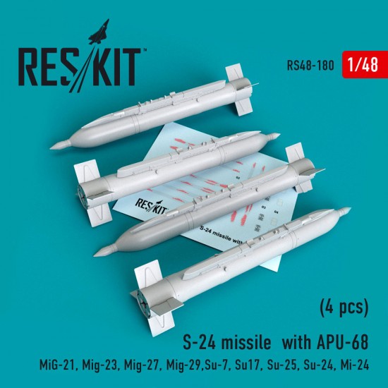 1/48 Mikoyan-Gurevich MiG-21/23/27/29/Su-7/17/25/24/Mi-24 S-24 Missile w/APU-68 (4pcs) 1/48 Mikoyan-Gurevich MiG-21/23/27/29/Su-7/17/25/24/Mi-24 S-24 Missile w/APU-68 (4pcs)
