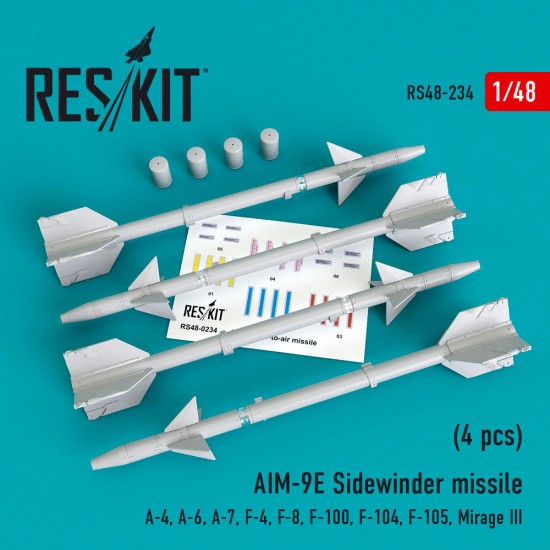 1/48 AIM-9E Sidewinder Missile (4pcs) for A-4/6/7/F-4/8/100/104/105/Mirage III 1/48 AIM-9E Sidewinder Missile (4pcs) for A-4/6/7/F-4/8/100/104/105/Mirage III