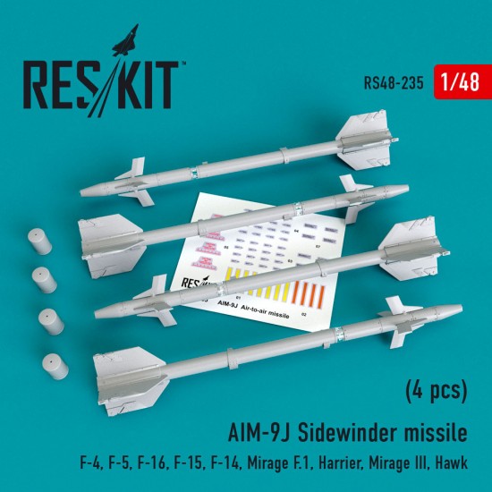 1/48 AIM-9J Sidewinder Missile (4pcs) for F-4/5/16/15/14/Mirage F.1/III/Harrier/Hawk 1/48 AIM-9J Sidewinder Missile (4pcs) for F-4/5/16/15/14/Mirage F.1/III/Harrier/Hawk