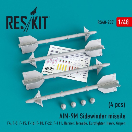 1/48 AIM-9M Sidewinder Missile (4pcs) for F-4/5/15/16/18/22/111/Harrier/Tornado