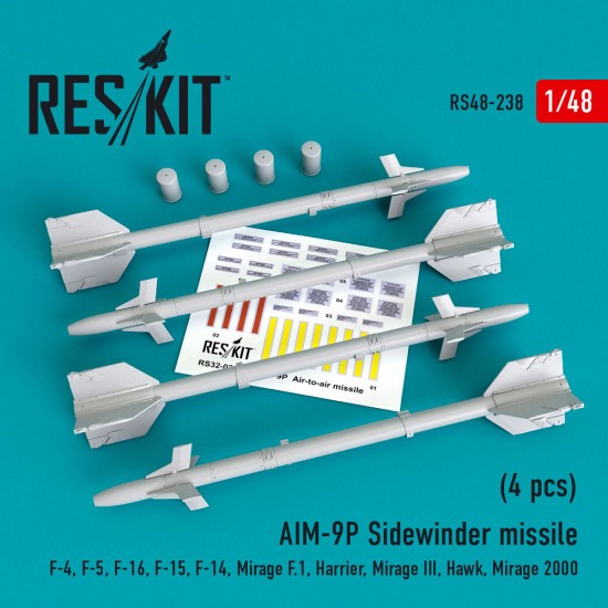 1/48 AIM-9P Sidewinder Missile (4pcs) for F-4/5/16/15/14/Mirage F.1/Harrier/Mirage III