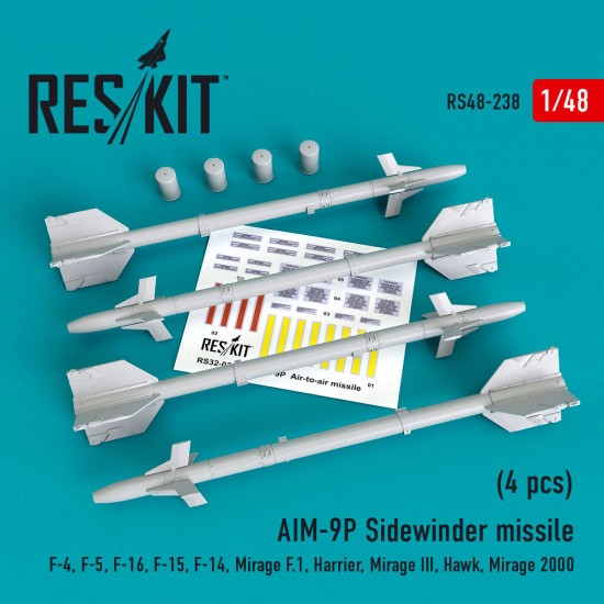1/48 AIM-9P Sidewinder Missile (4pcs) for F-4/5/16/15/14/Mirage F.1/Harrier/Mirage III 1/48 AIM-9P Sidewinder Missile (4pcs) for F-4/5/16/15/14/Mirage F.1/Harrier/Mirage III