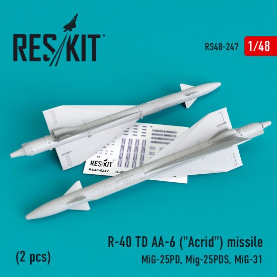 1/48 MiG-25PD/25PDS/31 R-40 TD AA-6 (Acrid) Missile (2pcs) for ICM/Kinetic kits 1/48 MiG-25PD/25PDS/31 R-40 TD AA-6 (Acrid) Missile (2pcs) for ICM/Kinetic kits