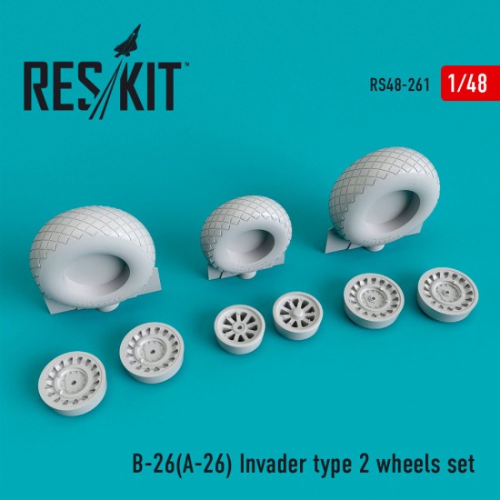 1/48 Douglas B-26 (A-26) Invader Type 2 Wheels set for ICM/Hasegawa/Monogram/Revell kits 1/48 Douglas B-26 (A-26) Invader Type 2 Wheels set for ICM/Hasegawa/Monogram/Revell kits
