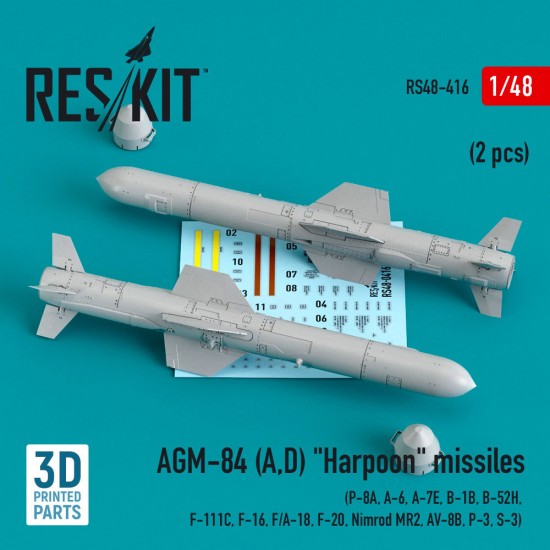 1/48 AGM-84 (A,D) Harpoon Missiles (2 pcs) for P-8A, A-6/7E, B-1B/52H, F-111C/16/20 1/48 AGM-84 (A,D) Harpoon Missiles (2 pcs) for P-8A, A-6/7E, B-1B/52H, F-111C/16/20