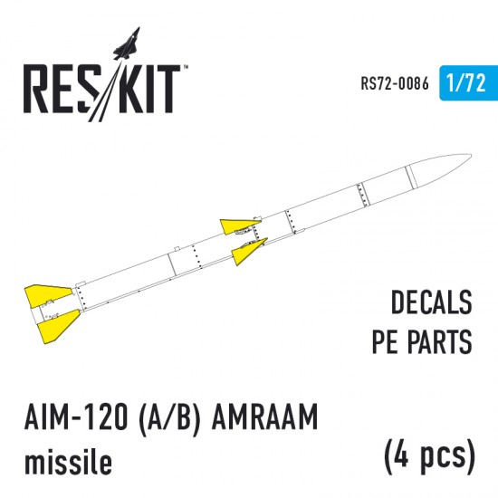 1/72 F-15A/C/D/E, F-16A/C, F/A-18A/C AIM-120 A/B AMRAAM Missile (4pcs)