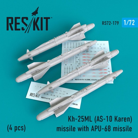 1/72 Mikoyan-Gurevich MiG-23/27/Su-17/24/25 Kh-25ML (AS-10 Karen) Missile w/APU-68 (4pcs) 1/72 Mikoyan-Gurevich MiG-23/27/Su-17/24/25 Kh-25ML (AS-10 Karen) Missile w/APU-68 (4pcs)