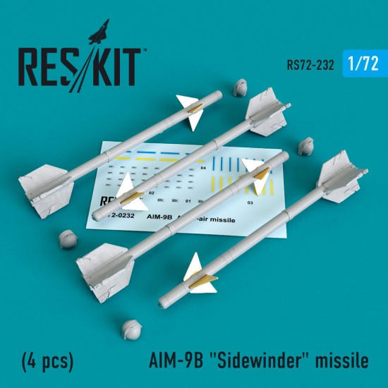 1/72 AIM-9B Sidewinder Missile (4pcs) for A-4/7/F-4D1/4/8/3H/11/86/100/104/105/Mirage III/Harrier
