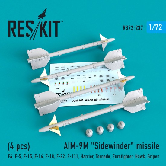 1/72 AIM-9M Sidewinder Missile (4pcs) for F-4/5/15/16/18/22/111/Harrier/Tornado