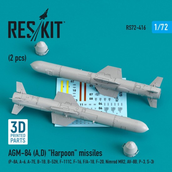 1/72 AGM-84 (A,D) Harpoon Missiles (2 pcs) for P-8A, A-6/7E, B-1B/52H, F-111C/16/20