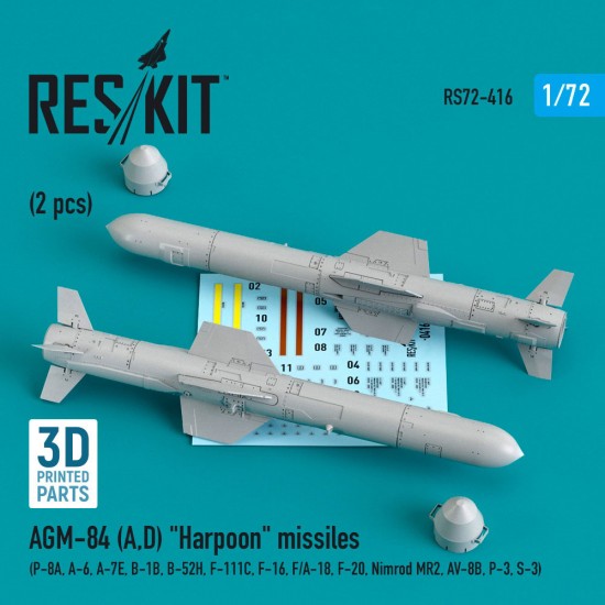 1/72 AGM-84 (A,D) Harpoon Missiles (2 pcs) for P-8A, A-6/7E, B-1B/52H, F-111C/16/20 1/72 AGM-84 (A,D) Harpoon Missiles (2 pcs) for P-8A, A-6/7E, B-1B/52H, F-111C/16/20