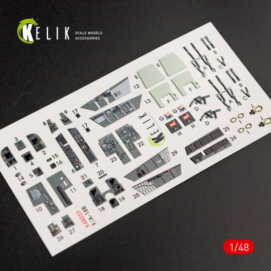 1/48 McDonnell Douglas F/A-18B Hornet Interior 3D Decals for Kinetic Kit 1/48 McDonnell Douglas F/A-18B Hornet Interior 3D Decals for Kinetic Kit