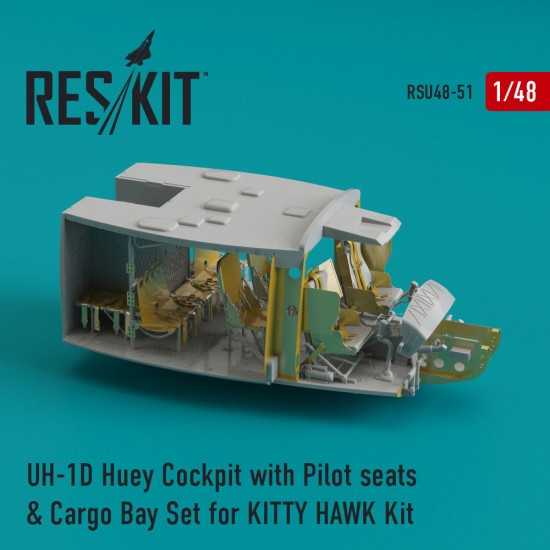 1/48 UH-1D Huey Cockpit w/Pilot Seats & Cargo Bay Set for Kitty Hawk kits