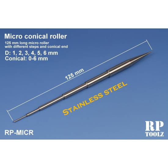RP Toolz Stainless Steel Micro Conical Roller Length: 125mm, Conical: 0-6mm