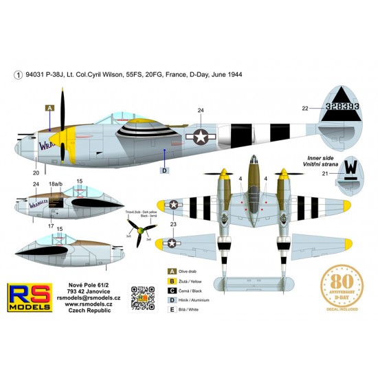 1/72 USAF P-38 Lightning Wrangler, 55FS 20FG France, D-Day June 1944 1/72 USAF P-38 Lightning Wrangler, 55FS 20FG France, D-Day June 1944