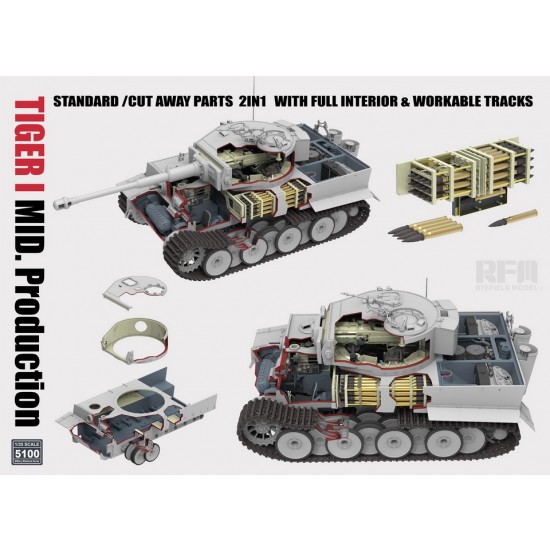 1/35 Tiger I Mid Production 2in1 w/Cutaway Parts, Full Interior & Workable Tracks 1/35 Tiger I Mid Production 2in1 w/Cutaway Parts, Full Interior & Workable Tracks