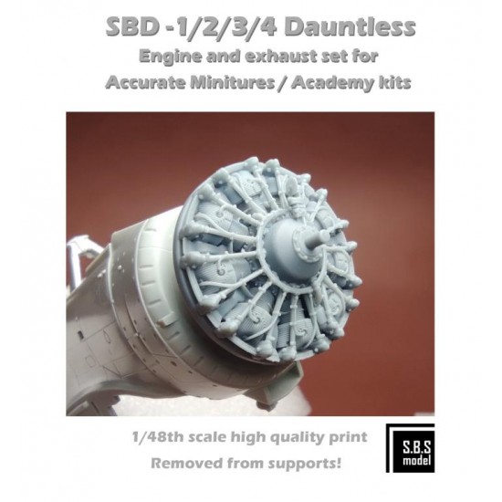1/48 SBD-1/2/3/4 Dauntless Engine and Exhaust set for Academy/Accurate Miniatures 1/48 SBD-1/2/3/4 Dauntless Engine and Exhaust set for Academy/Accurate Miniatures