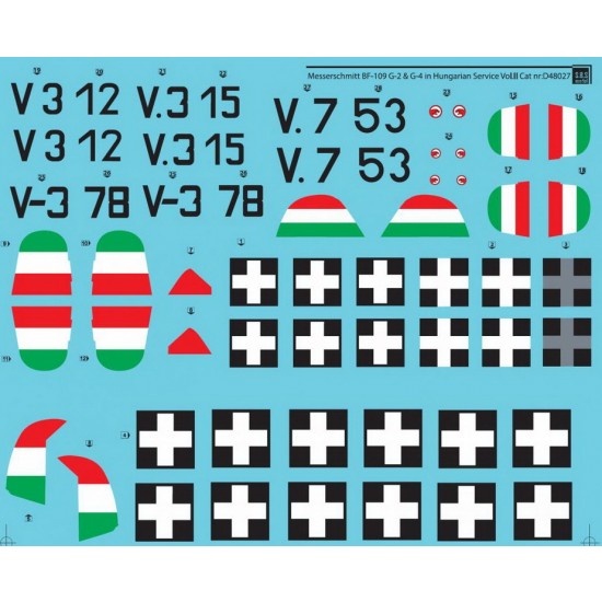 Decals for 1/48 WWII Messerschmitt Bf-109G-2, G-4 in Hungarian Service Decals for 1/48 WWII Messerschmitt Bf-109G-2, G-4 in Hungarian Service