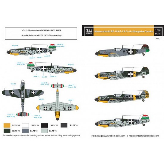 Decals for 1/48 WWII Messerschmitt Bf-109G-2, G-4 in Hungarian Service Decals for 1/48 WWII Messerschmitt Bf-109G-2, G-4 in Hungarian Service