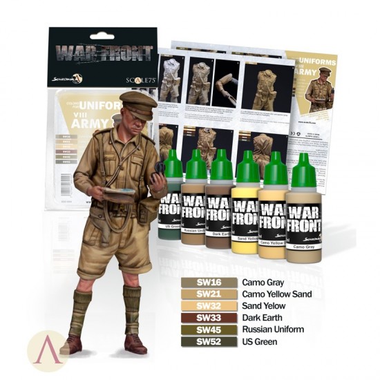 Acrylic Paints Set Colours for VIII Army Uniforms (6 x 17ml)