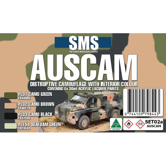 Acrylic Lacquer Paints Set - Australian Camo Disruptive & Interiors Updated (4x 30ml) Acrylic Lacquer Paints Set - Australian Camo Disruptive & Interiors Updated (4x 30ml)