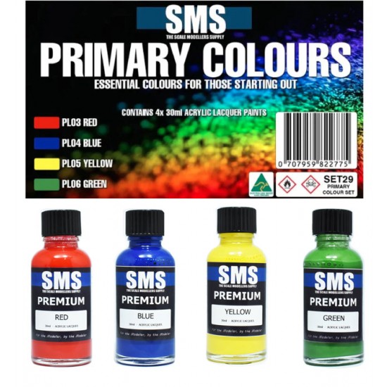 Acrylic Lacquer Paints - Primary Colours Set (4x 30ml) Acrylic Lacquer Paints - Primary Colours Set (4x 30ml)