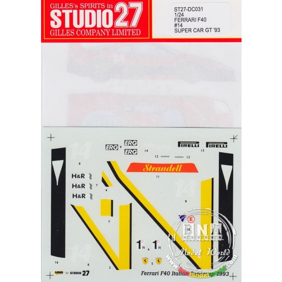 Decals for 1/24 Ferrari F40 #14 Italian Supercar Championship 1993 for Tamiya Decals for 1/24 Ferrari F40 #14 Italian Supercar Championship 1993 for Tamiya