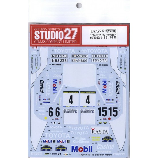 1/24 Toyota Celica GT-FOUR (ST165) Sweden 1989/1991/1992 Decals for Aoshima kit 1/24 Toyota Celica GT-FOUR (ST165) Sweden 1989/1991/1992 Decals for Aoshima kit