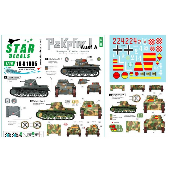 Decals for 1/16 PzKpfw I Ausf A PzAbt zbV 40 in Norway/Croatia/Ustashi/Spanish Civil War