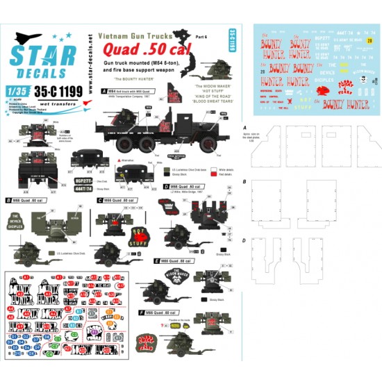 Decals for 1/35 Vietnam Gun Trucks #6. Quad .50 cal Quad .50s Bounty Hunter Decals for 1/35 Vietnam Gun Trucks #6. Quad .50 cal Quad .50s Bounty Hunter