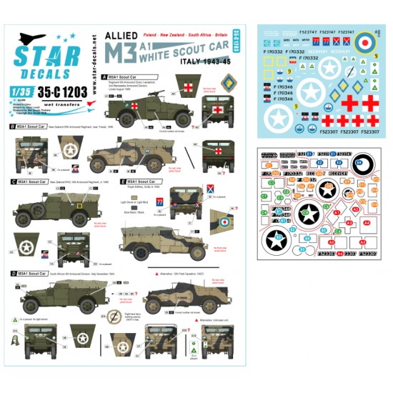 Decals for 1/35 Allied M3A1 White Scout Car Polish,NZ,South African,British M3A1s in Italy Decals for 1/35 Allied M3A1 White Scout Car Polish,NZ,South African,British M3A1s in Italy