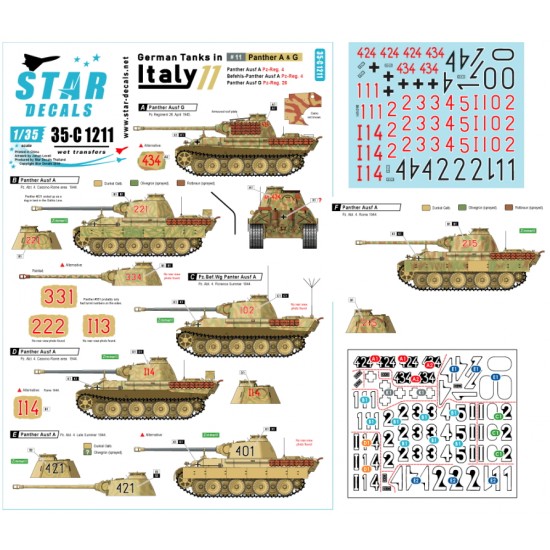 Decals for 1/35 German Tanks in Italy #11. Panther A, Bef-Panther A, Panther G Decals for 1/35 German Tanks in Italy #11. Panther A, Bef-Panther A, Panther G