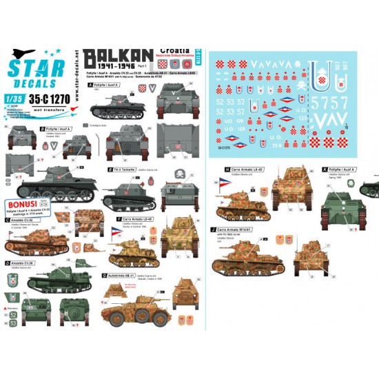 Decals for 1/35 WWII Balkan Vol.1 - WWII Croatia Ustache/Ustacha Tanks Decals for 1/35 WWII Balkan Vol.1 - WWII Croatia Ustache/Ustacha Tanks