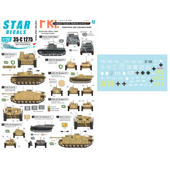 Decals for 1/35 German Funklenk Vol.4. Demolition & Control Tanks in German Fkl Decals for 1/35 German Funklenk Vol.4. Demolition & Control Tanks in German Fkl