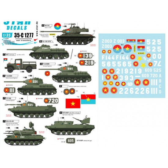 Decals for 1/35 Vietnam Vol. 5 - NVA North Vietnamese Tanks & AFVs Decals for 1/35 Vietnam Vol. 5 - NVA North Vietnamese Tanks & AFVs