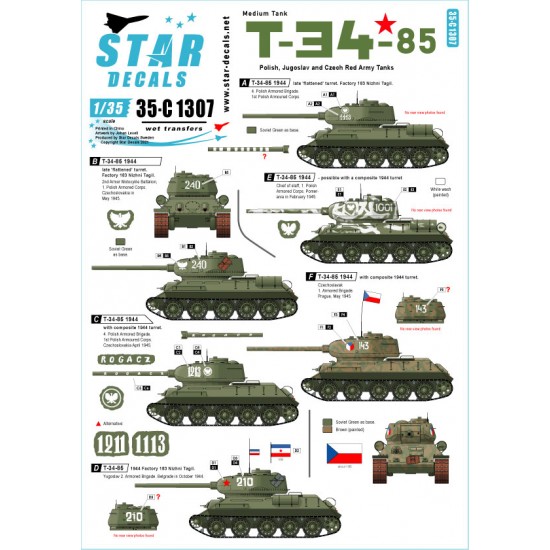 1/35 T-34-85 Medium Tank. Polish, Jugoslav and Czech Red Army tanks. 1/35 T-34-85 Medium Tank. Polish, Jugoslav and Czech Red Army tanks.