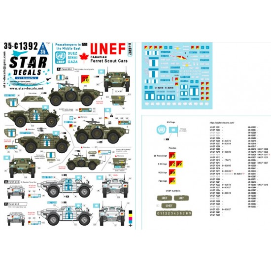 Decals for 1/35 UNEF Canadian Ferrets Middle East Peacekeepers #3 Ferret Mk 1 Scout Cars Decals for 1/35 UNEF Canadian Ferrets Middle East Peacekeepers #3 Ferret Mk 1 Scout Cars