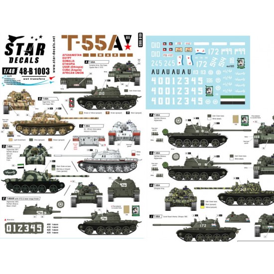 Decals for 1/48 T-55A War. Africa, Middle East and Afghanistan.