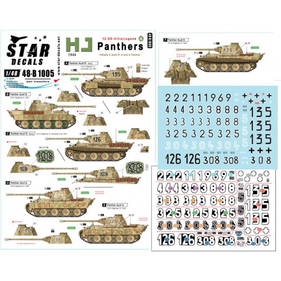 Decals for 1/48 HJ Panthers. SS-Hitlerjugend Panthers in France 1944 Decals for 1/48 HJ Panthers. SS-Hitlerjugend Panthers in France 1944