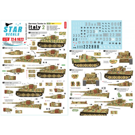 Decals for 1/72 German Tanks in Italy #2. Tiger I Early, Mid, Late, Funklenk (Fkl) Decals for 1/72 German Tanks in Italy #2. Tiger I Early, Mid, Late, Funklenk (Fkl)