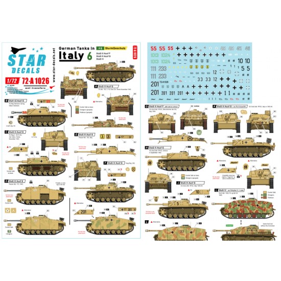 Decals for 1/72 German Tanks in Italy #6. StuG III Ausf F/8, G, StuH 42 Ausf G Decals for 1/72 German Tanks in Italy #6. StuG III Ausf F/8, G, StuH 42 Ausf G
