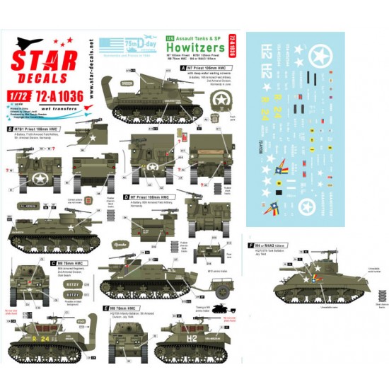 Decals for 1/72 US S.P. Howitzers. M7 Priest, M8 HMC and M4 (105mm). 75th-D-Day-Special